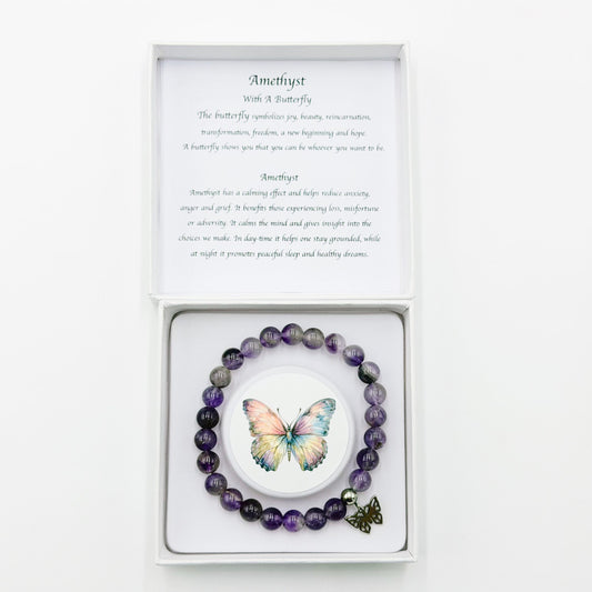 Amethyst Bracelet with Butterfly Charm