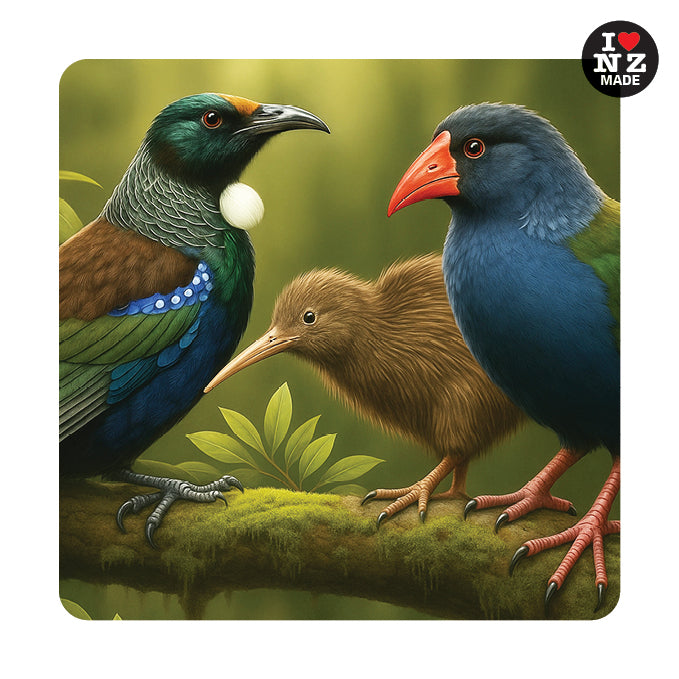 Doug Healey Individual Acrylic Coaster with Tui, Kiwi, Pukeko