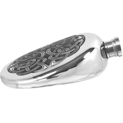 Oval Sporran Pewter Hip Flask with Intricate Celtic Design