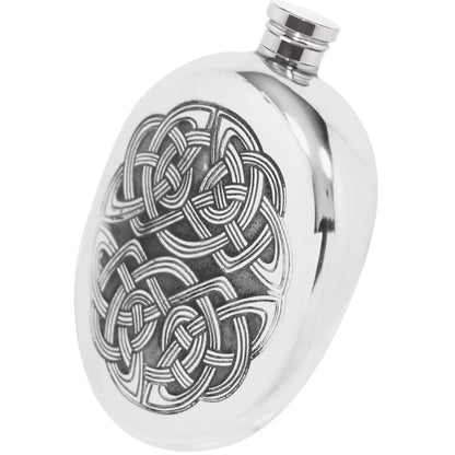 Oval Sporran Pewter Hip Flask with Intricate Celtic Design