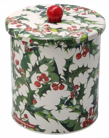 Christmas Holly Design Round Tin Biscuit Barrel