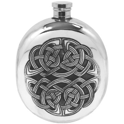 Oval Sporran Pewter Hip Flask with Intricate Celtic Design