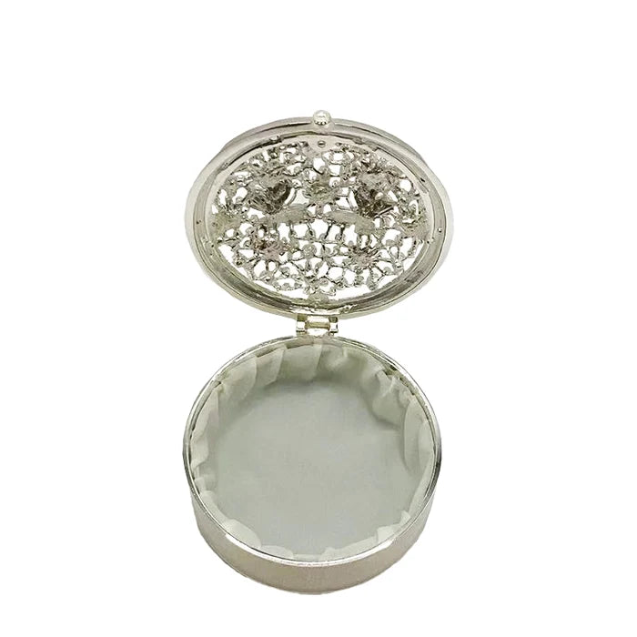 Trinket Box Round with Butterfly & Flowers