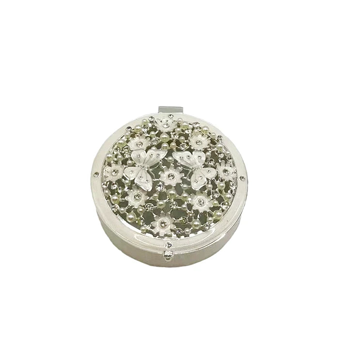 Trinket Box Round with Butterfly & Flowers