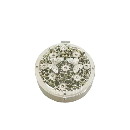 Trinket Box Round with Butterfly & Flowers