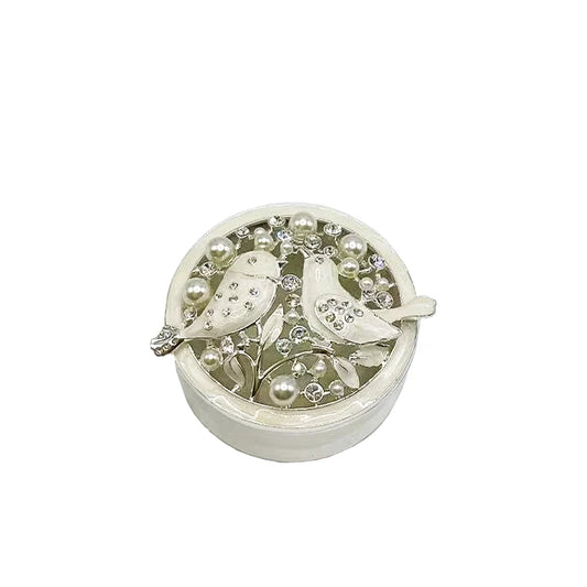 Trinket Box Round with Birds & Pearls