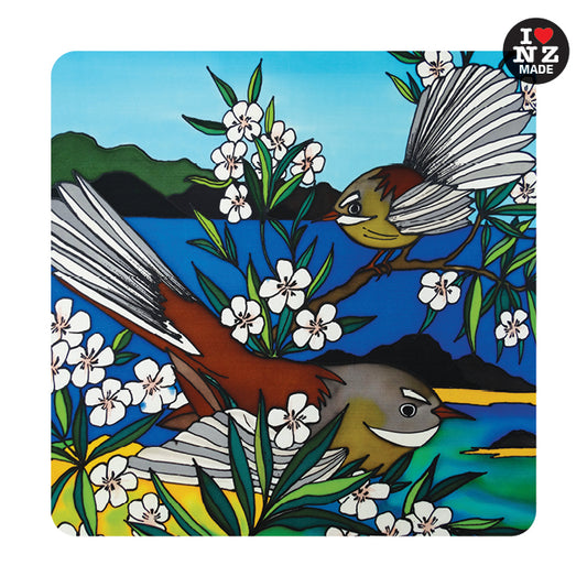 Jo May Individual Acrylic Coaster with Fantails in Manuka