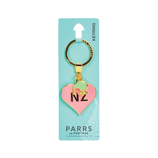 NZ in Pink Heart Keyring
