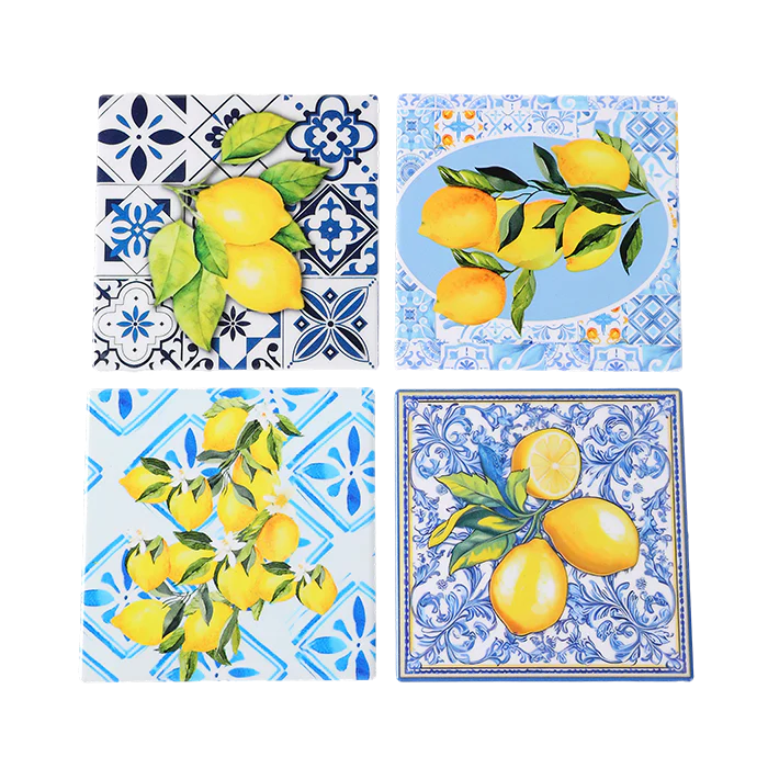 Square Lemons Coaster Set 4