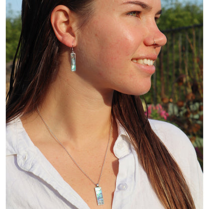 Paua & Silver Rectangle Earrings