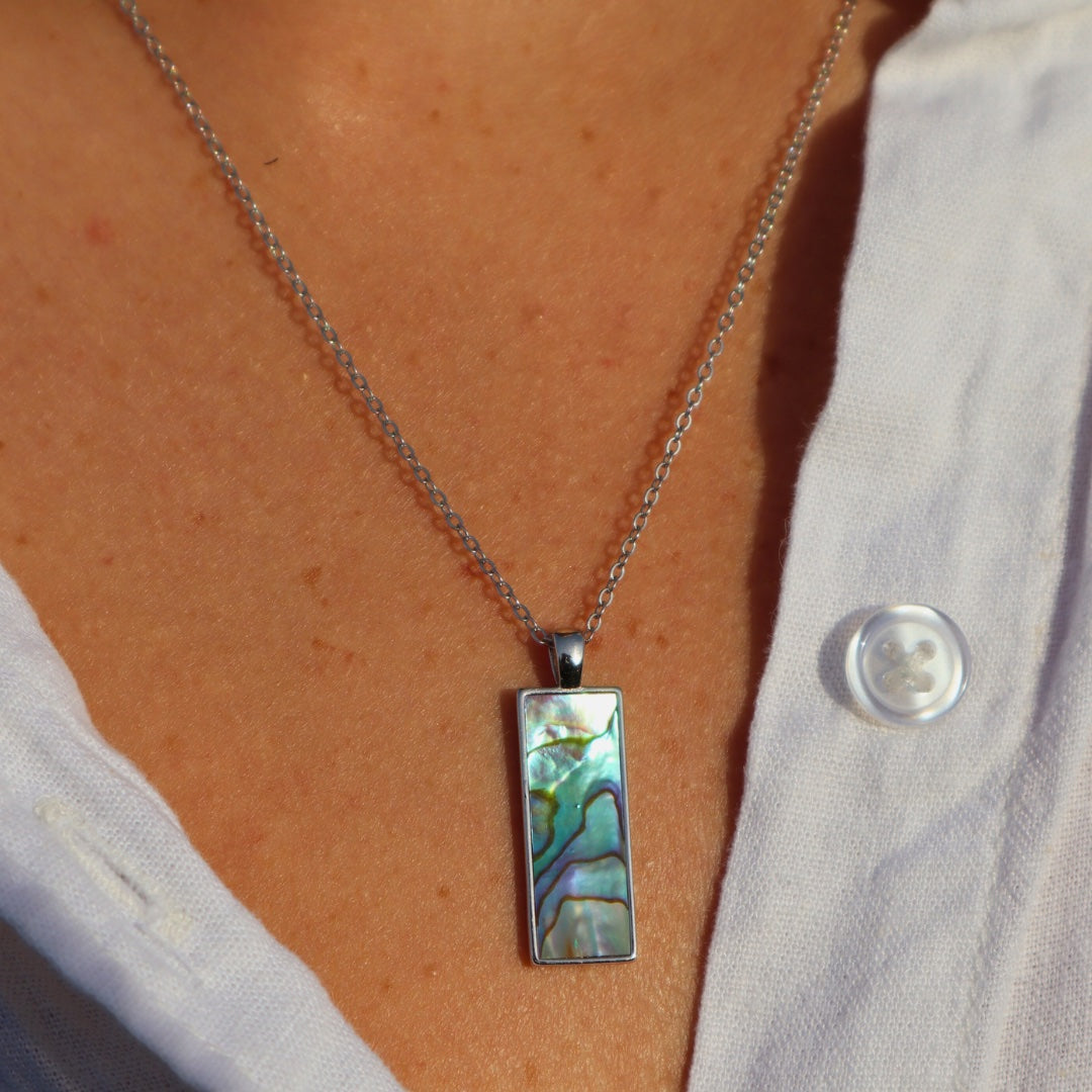 Paua & Silver Rectangle Pendant