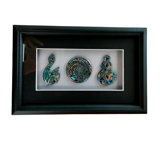Framed Paua Koru, Hook and Twist