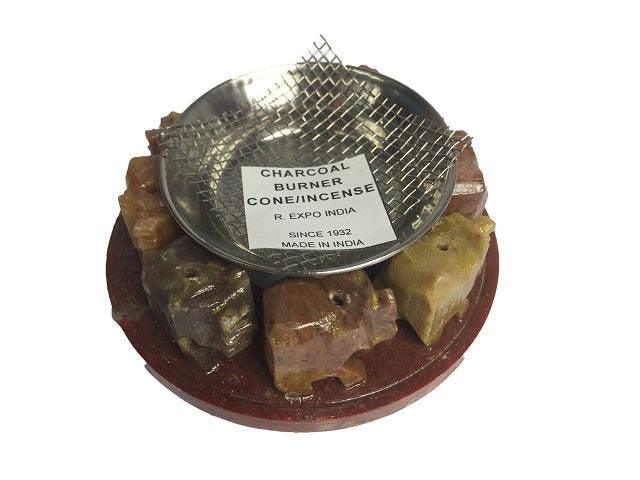 Soapstone Circle of Elephants Resin & Incense & Cone Burner