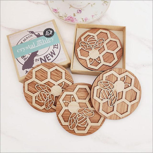 Coasters Set Bamboo+ Rimu: Bees