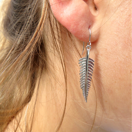 Silver Fern drop earrings