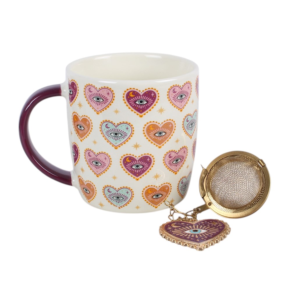 Sacred Sight Heart Print Mug And Tea Infuser Set