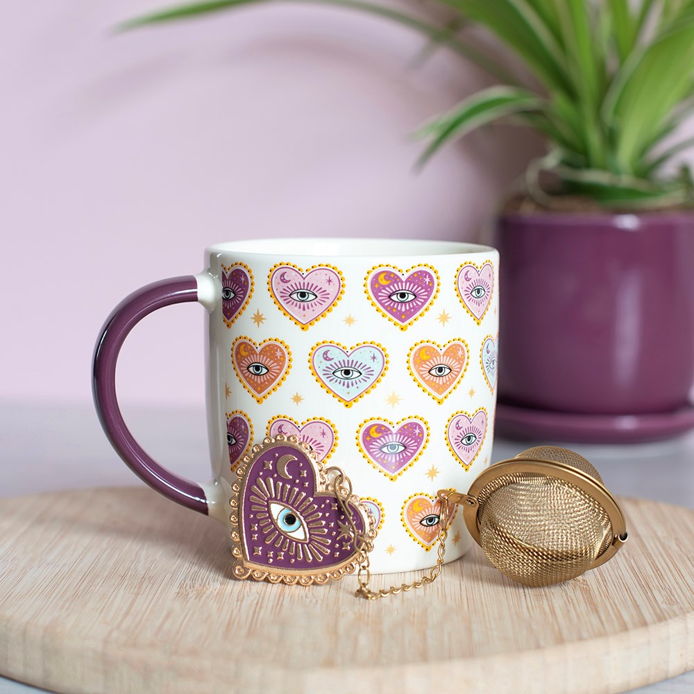 Sacred Sight Heart Print Mug And Tea Infuser Set