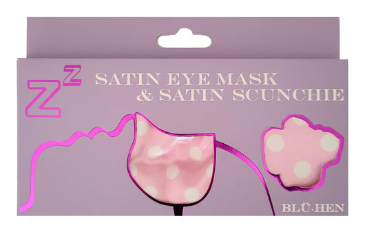 Pink Polka Dot Satin Eye Mask and Scrunchie