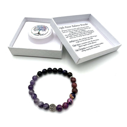 Triple Power Balance Bracelet Tree of Life – Amethyst-Purple Tiger Eye-King Turquoise