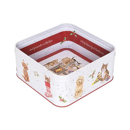 'Country Kitchen' Dog and Cat Christmas Square Tin