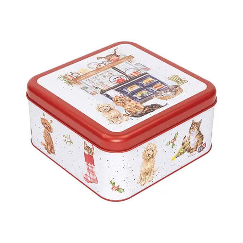 'Country Kitchen' Dog and Cat Christmas Square Tin