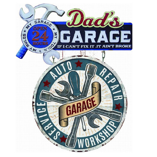 Dad's Garage Workshop Embossed Iron Wall Art