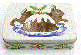 Christmas Rabbit & Pudding Small Long Rectangle Tin