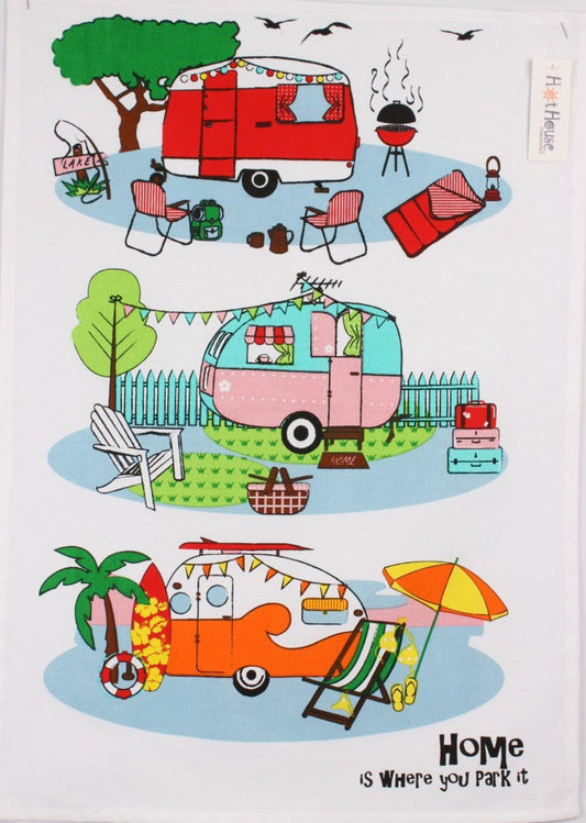 Retro Caravans tea towel