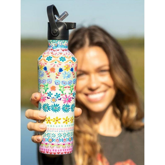 On The Go Water Bottle - Cream Border