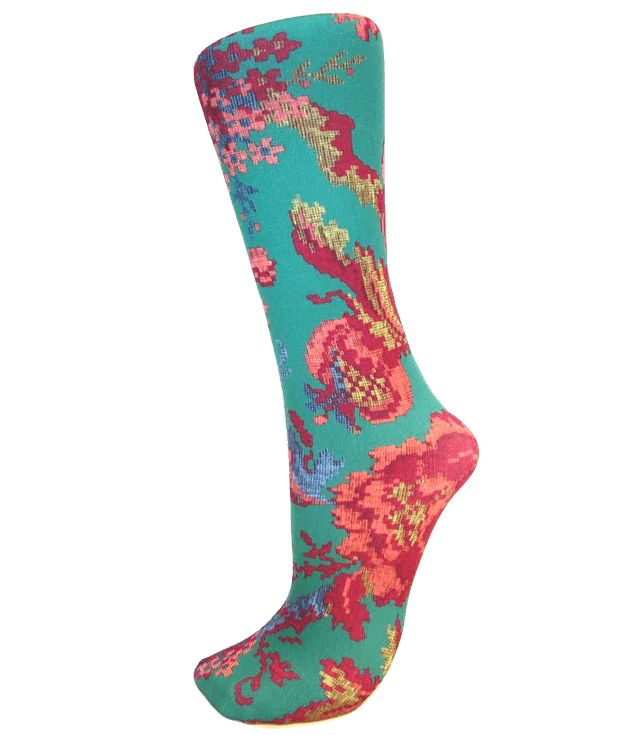 Womens Compression Sock-Jade Tapestry Flower