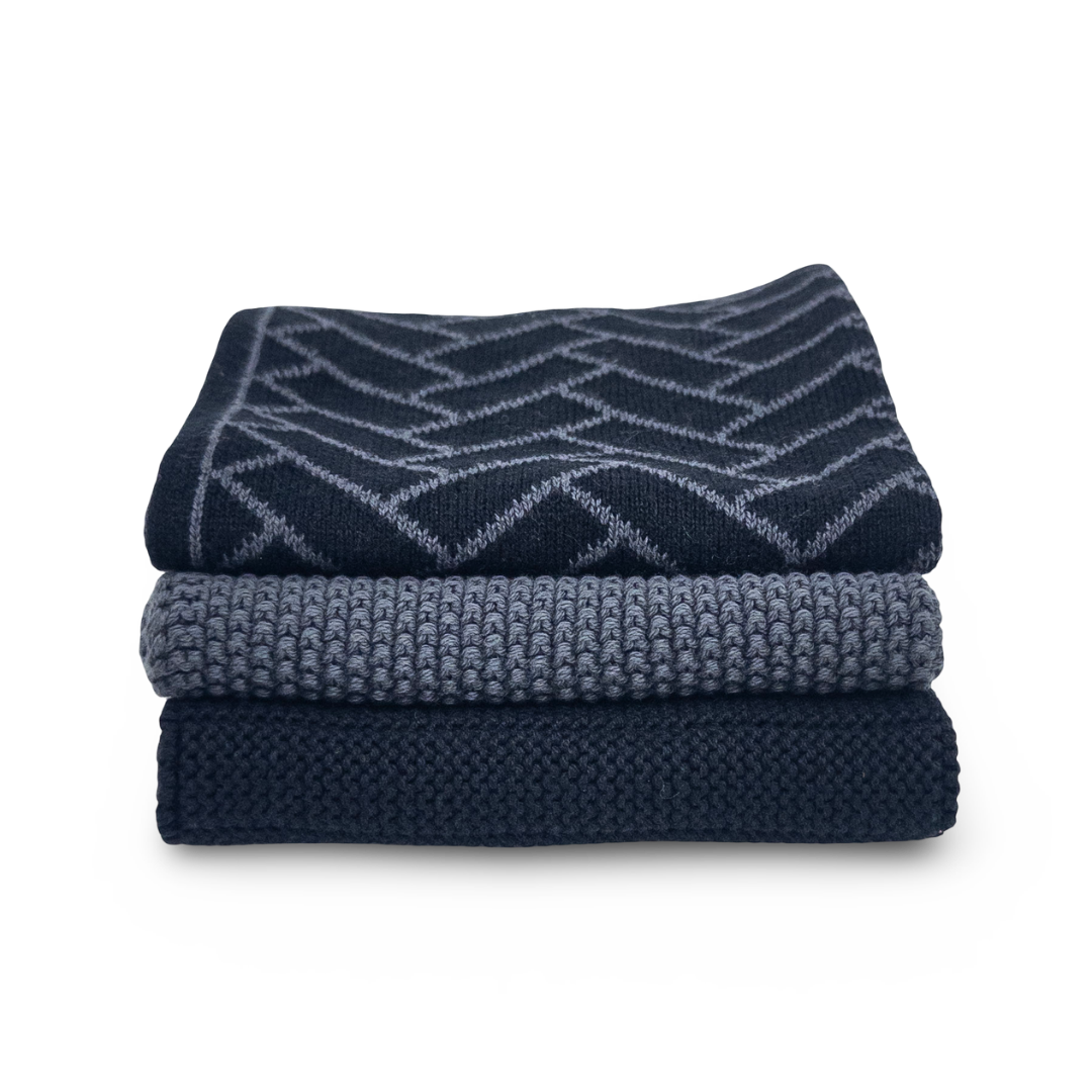 Dishcloth Variety 3pk - Black Herringbone