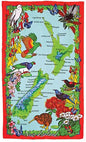Red Border With NZ Birds Tea Towel