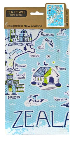 NZ Map Diamond Tea Towel