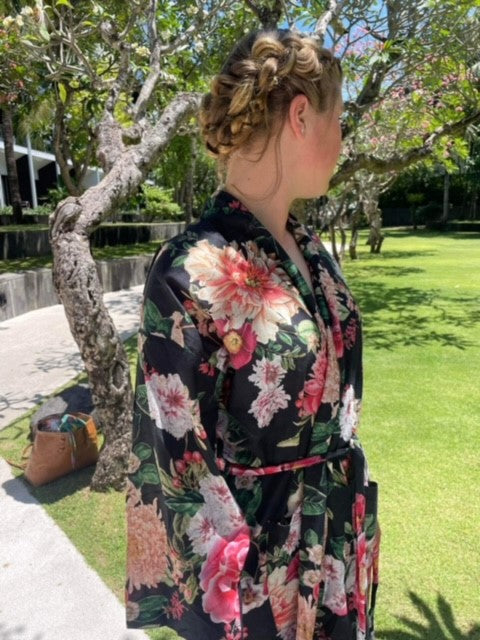 Fleur Kimono Robe - Black