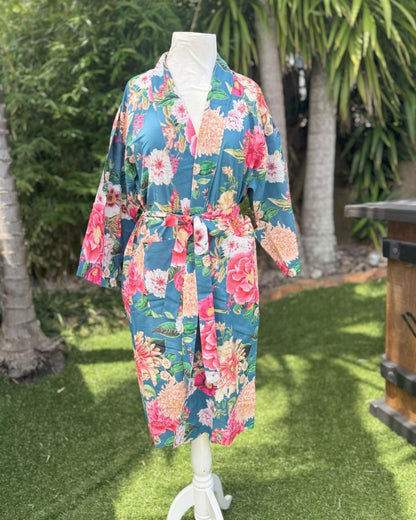 Fleur Kimono Robe - Blue