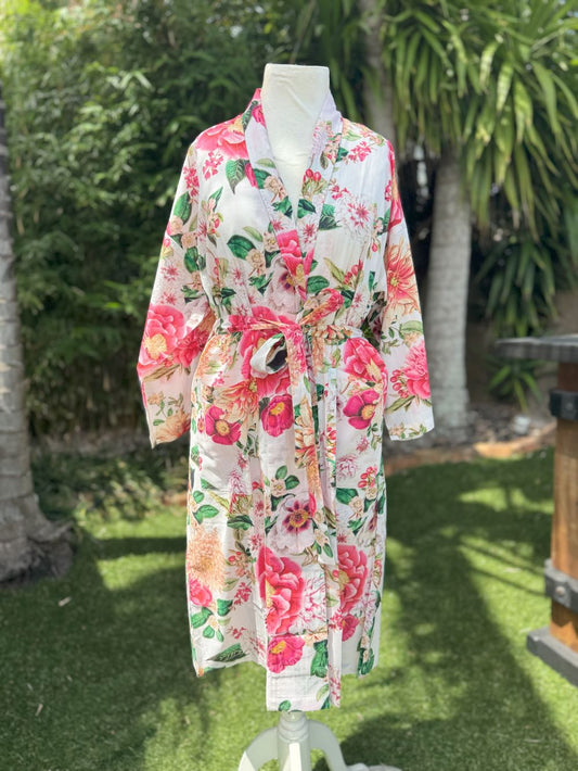 Fleur Kimono Robe - White