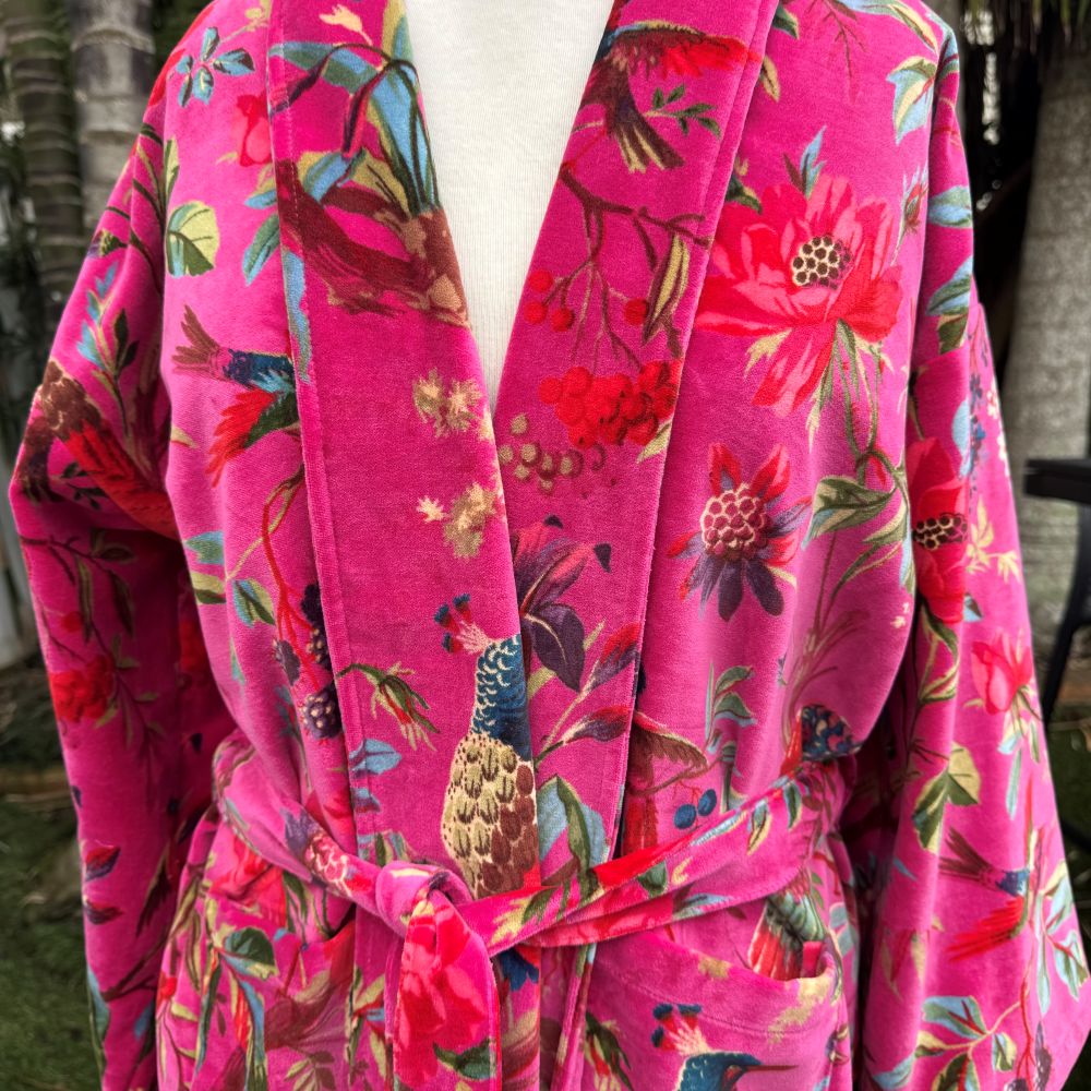 Paradise Hot Pink Velvet Kimono Robe