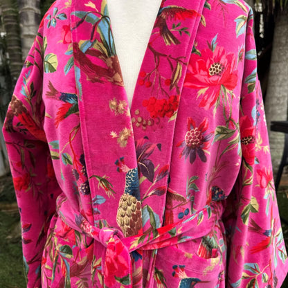 Paradise Hot Pink Velvet Kimono Robe