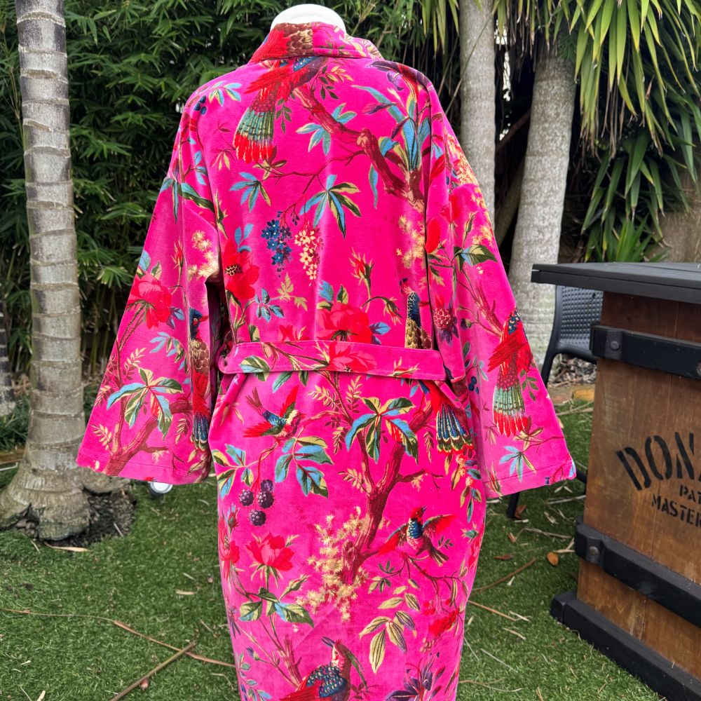 Paradise Hot Pink Velvet Kimono Robe