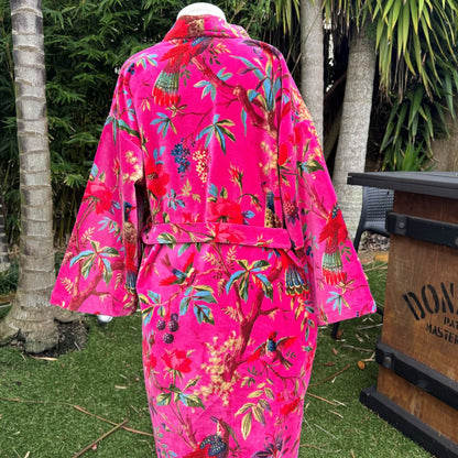 Paradise Hot Pink Velvet Kimono Robe