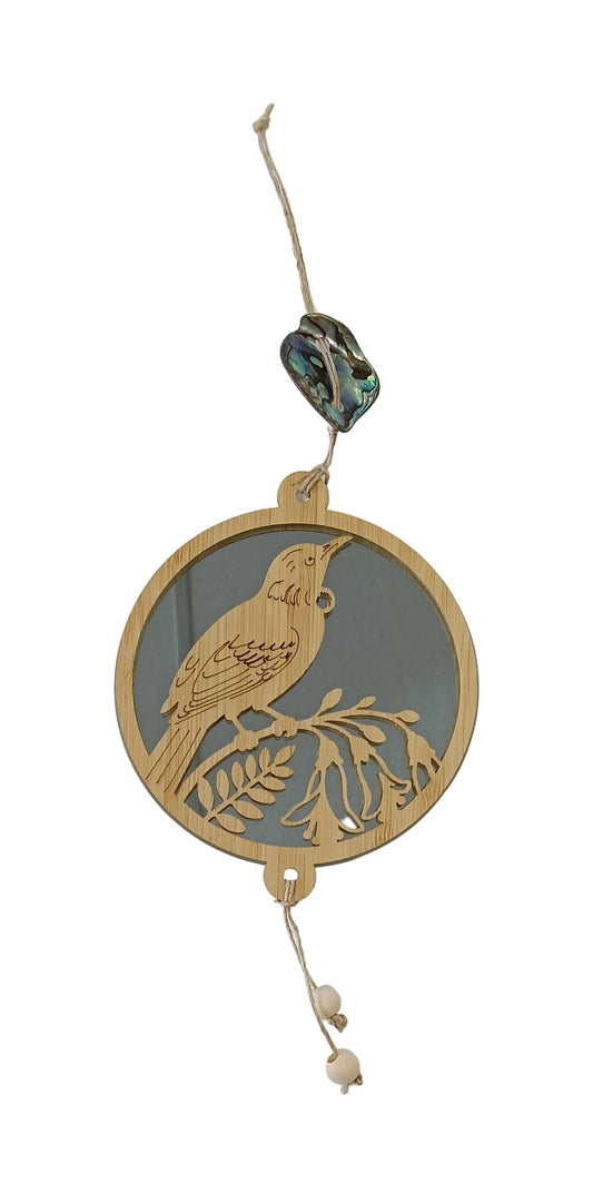 Mini Round Hanging Mirror: Tui & Kowhai