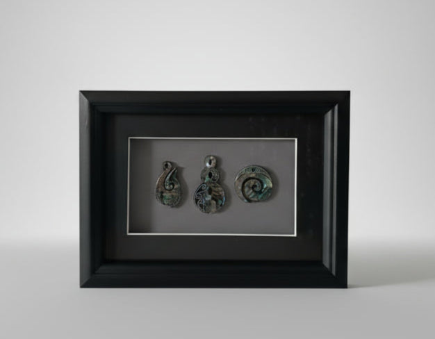 Framed Paua Koru, Hook and Twist