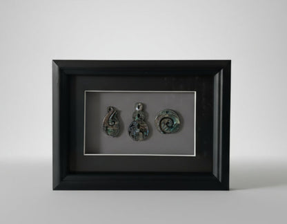 Framed Paua Koru, Hook and Twist