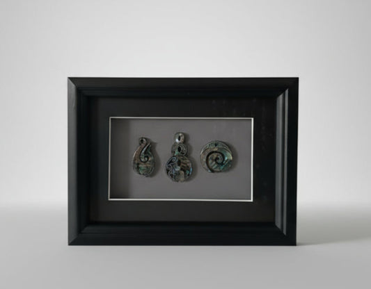 Framed Paua Koru, Hook and Twist