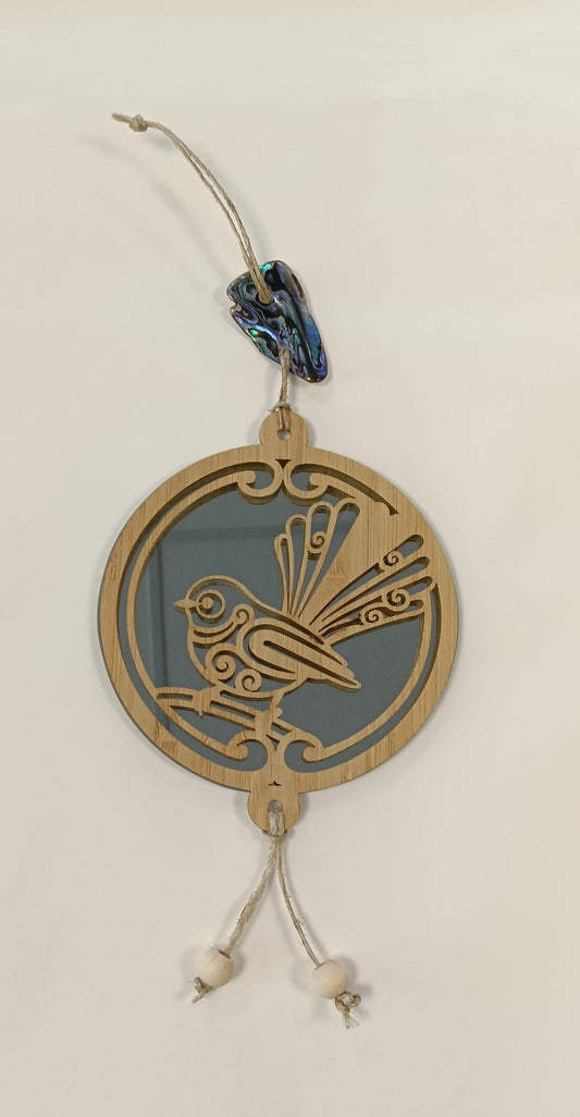 Mini Round Hanging Mirror: Koru Fantail