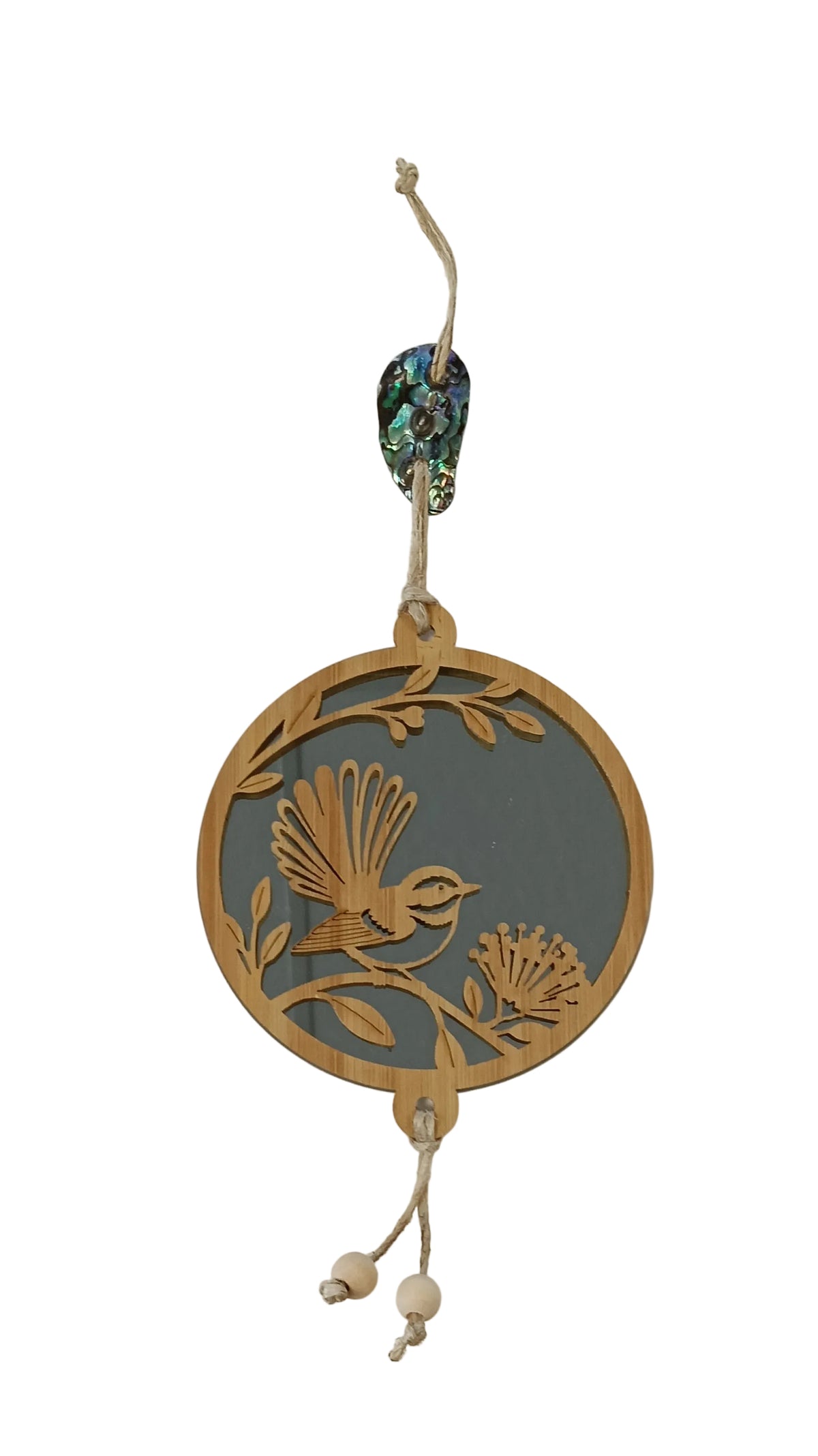 Mini Round Hanging Mirror: Fantail & Pohutukawa