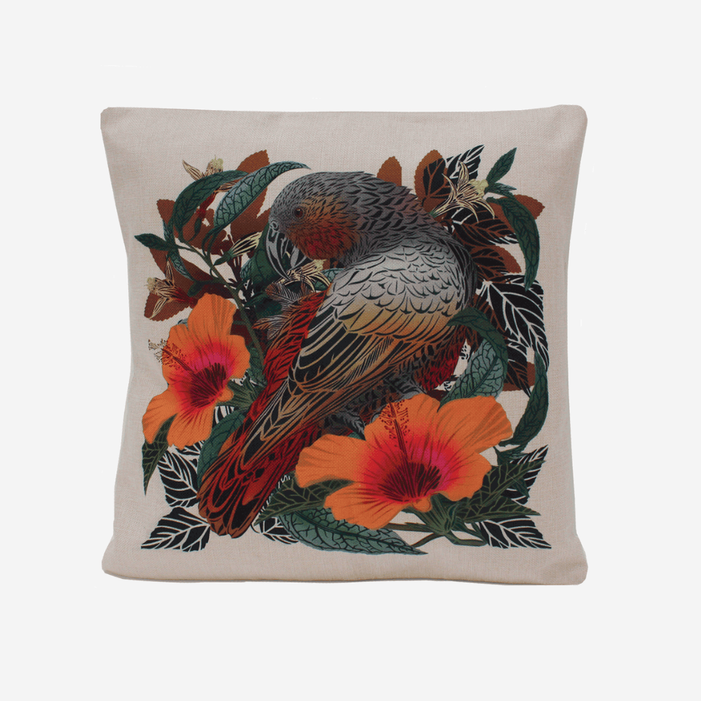 Indoor Hemp Cushion Cover - Kaka Hibiscus