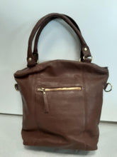 Load image into Gallery viewer, Back of Brown Grain Leather Fold Over Tote
