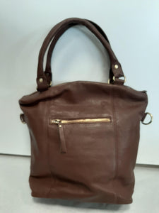 Back of Brown Grain Leather Fold Over Tote