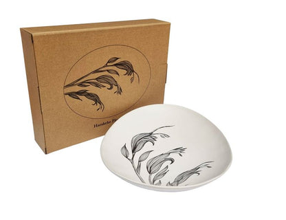 Harakeke Flower 1 Black On Matt White - 24cm Porcelain Bowl